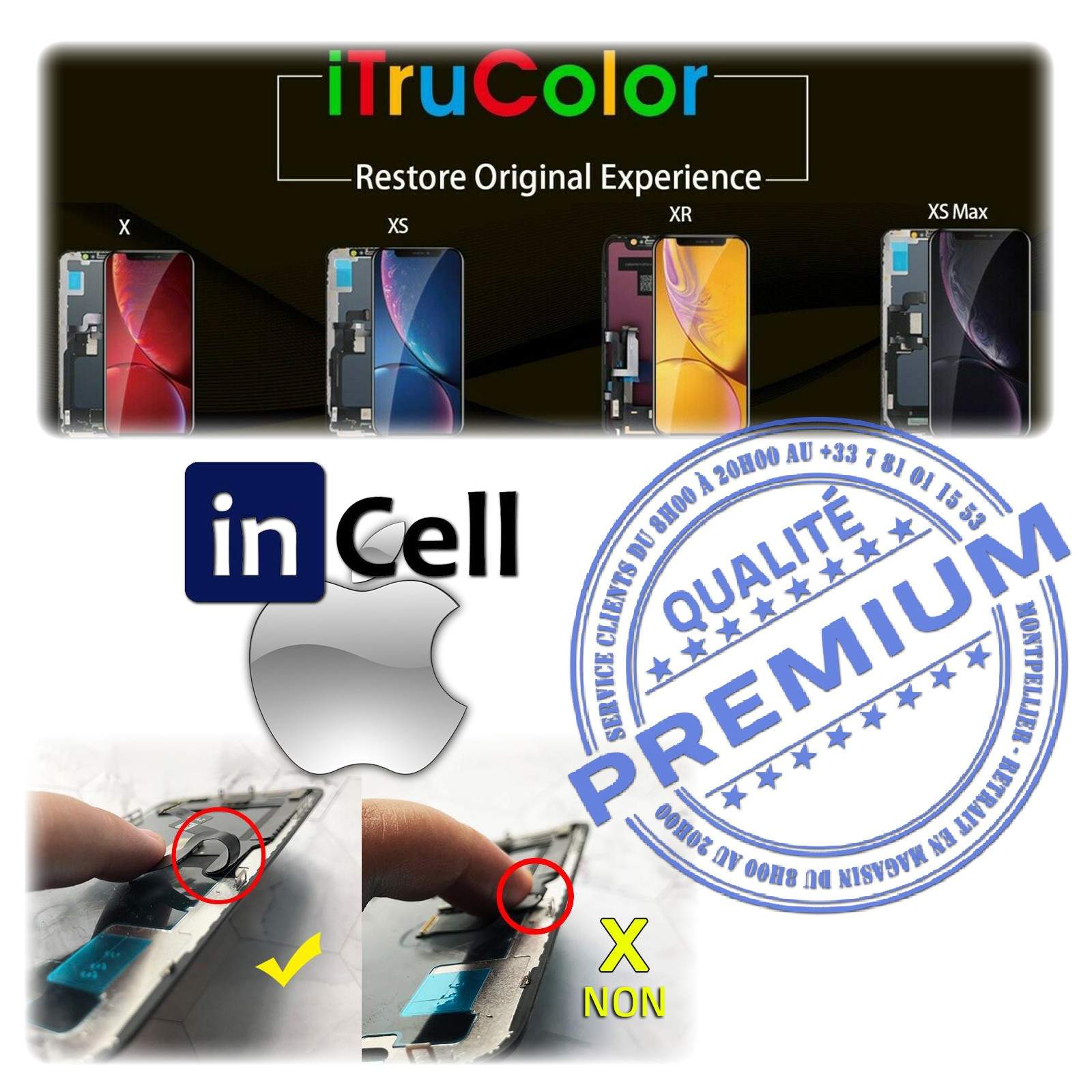Écran Tactile iPhone A2218 inCELL Apple PREMIUM Super Retina 6,5 in Vitre SmartPhone Affichage True Tone Cristaux Liquides
