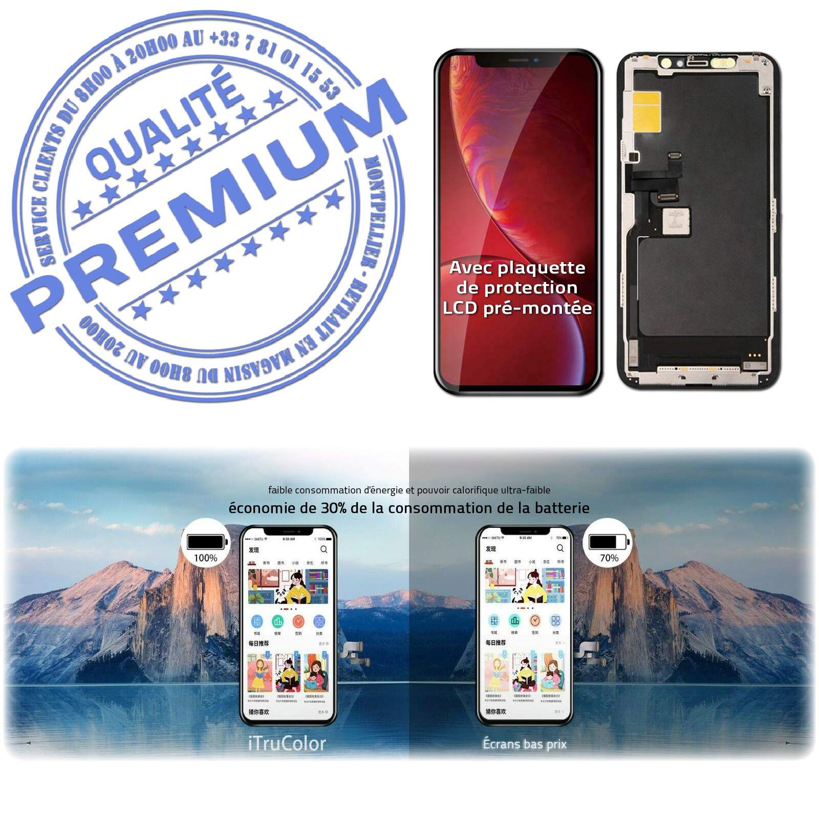 Écran LCD sur Châssis iPhone 11 PRO MAX A2218 inCELL Apple PREMIUM Super Retina 6,5 in SmartPhone Affichage Cristaux Liquides