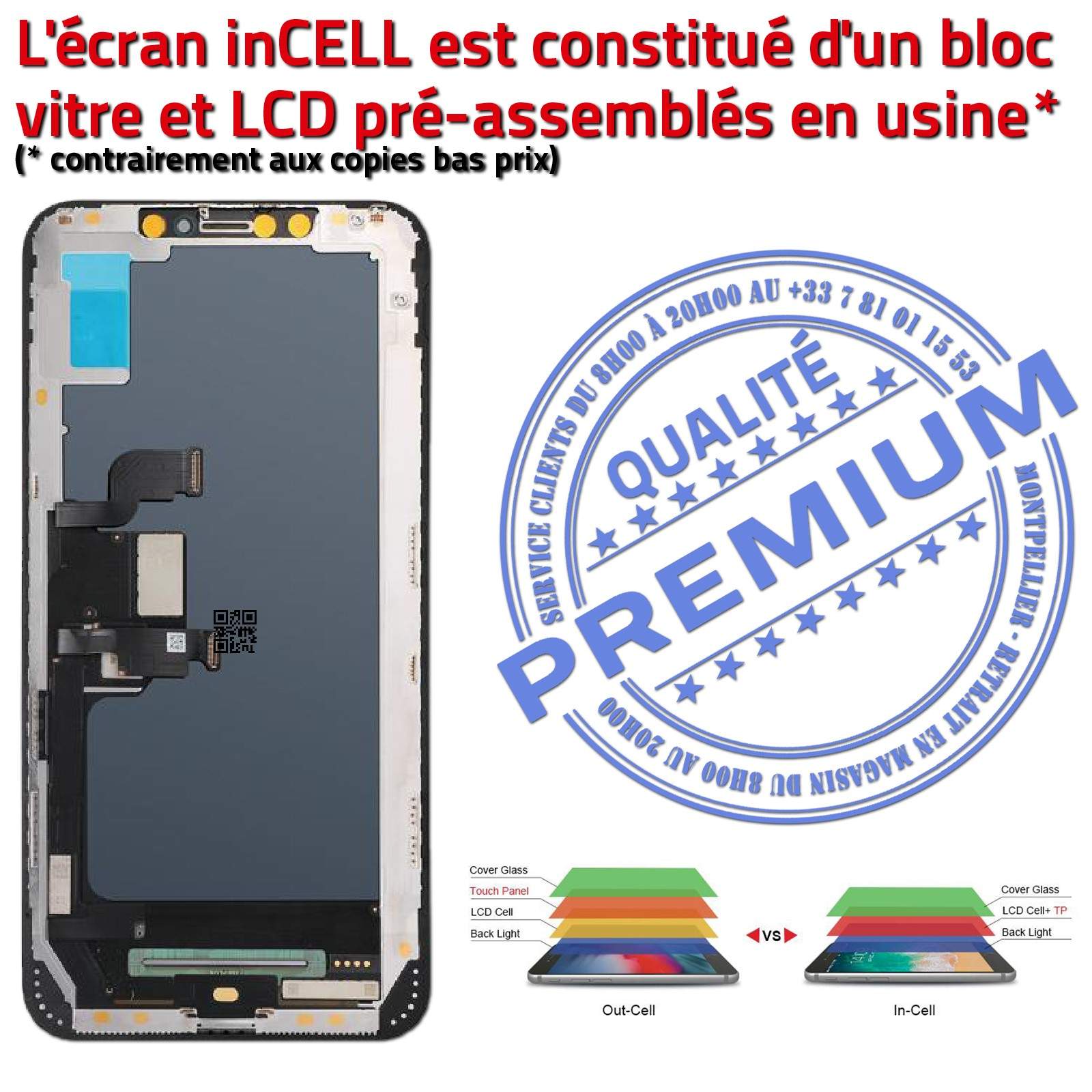 Super Retina 6,5 in iPhone A1921 InCELL PREMIUM LCD Remplacement Cristaux Liquides SmartPhone Vitre 3D Touch Écran HDR Oléophobe