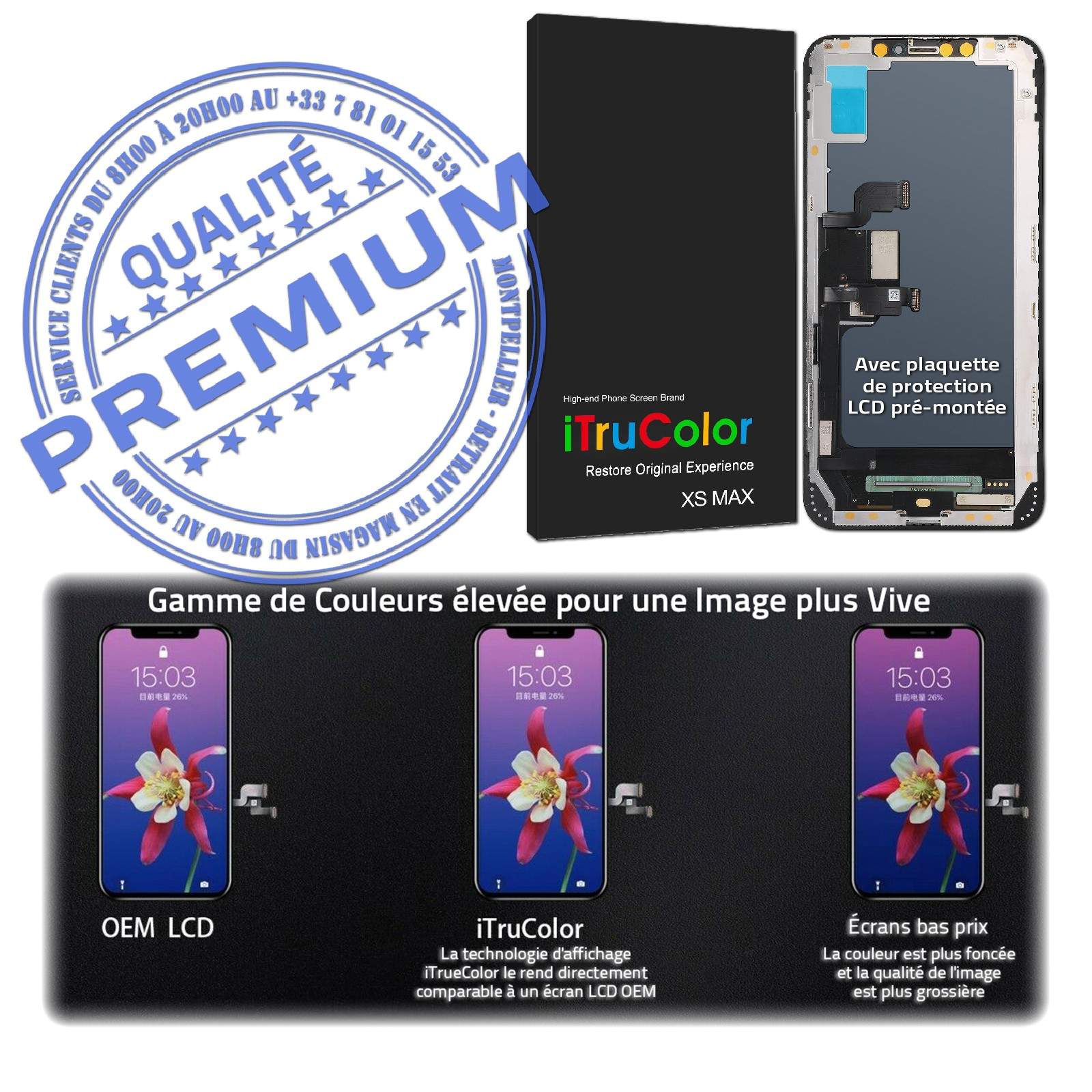In-CELL LCD Super Retina 6.5 inch LG AUO Sharp SmartPhone Affichage Anti-rayures Verre Apple A1921 A2101 KIT Qualité Téléphone Réparation Vitre Tactile iPhone XS MAX inCELL sur Châssis Changer Écran Complet Assemblé HDR Oléophobe PREMIUM A2102 A2103 A2104