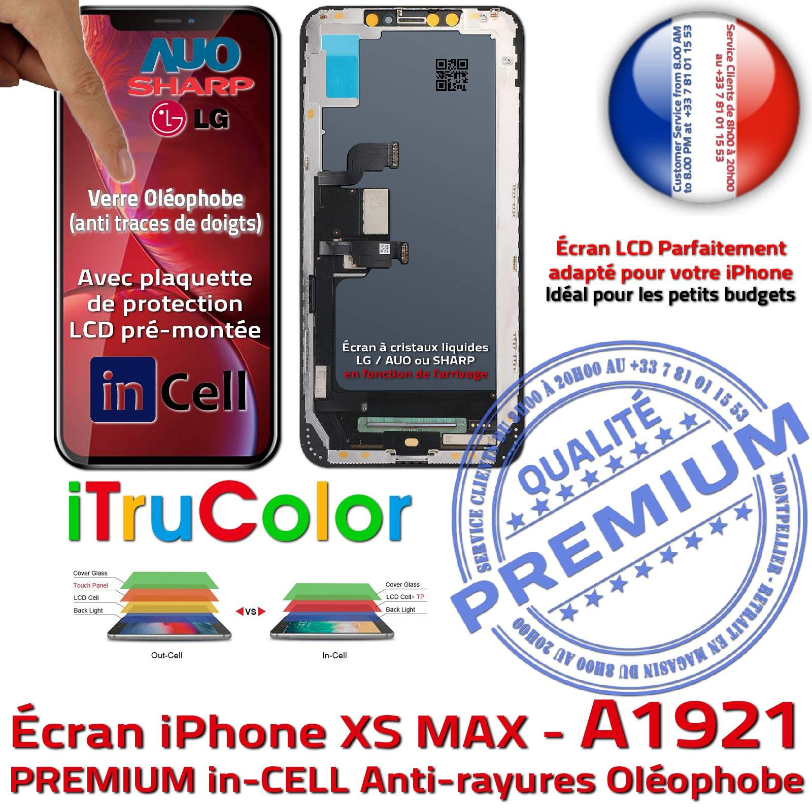 Écran inCELL Réparation Apple iPhone A1921 iTruColor PREMIUM SmartPhone 3D Touch LCD Cristaux Liquides HD Super Retina 6,5 inch