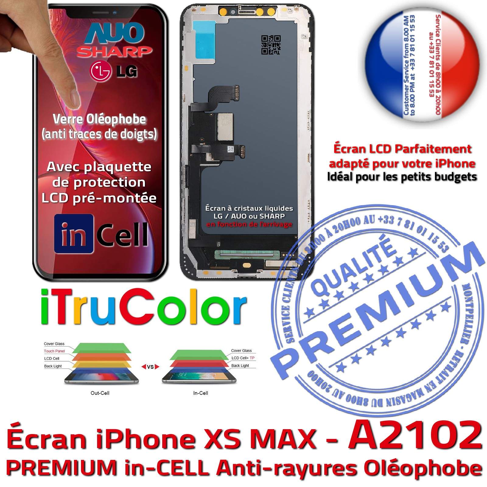 Écran inCELL Réparation Apple iPhone A2102 iTruColor PREMIUM SmartPhone 3D Touch LCD Cristaux Liquides HD Super Retina 6,5 inch