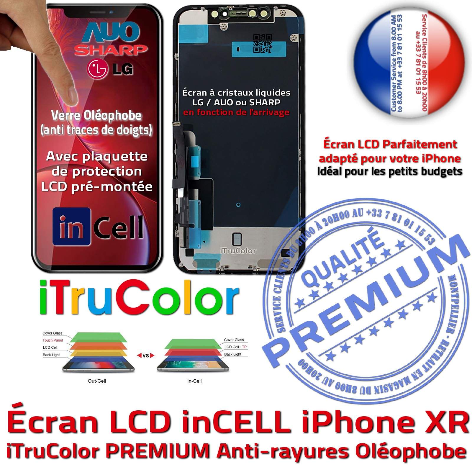 Verre Multi-Touch inCELL iPhone XR Apple Changer Écran LCD PREMIUM SmartPhone 3D Touch Remplacement Cristaux Liquides iTruColor