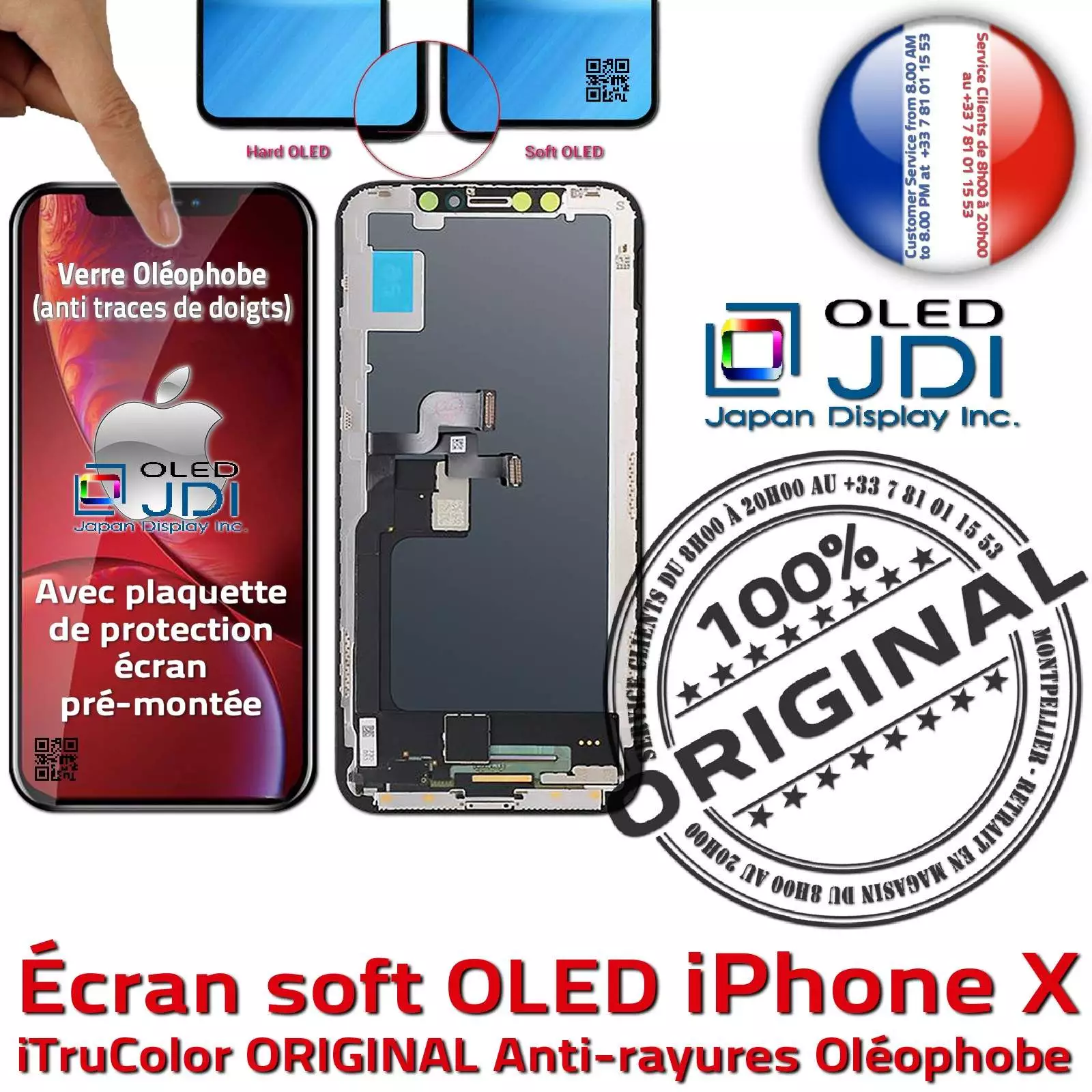 Écran Complet sur Châssis Verre Multi-Touch soft OLED Apple iPhone X ORIGINAL SmartPhone 3D Touch KIT Remplacement Oléophobe