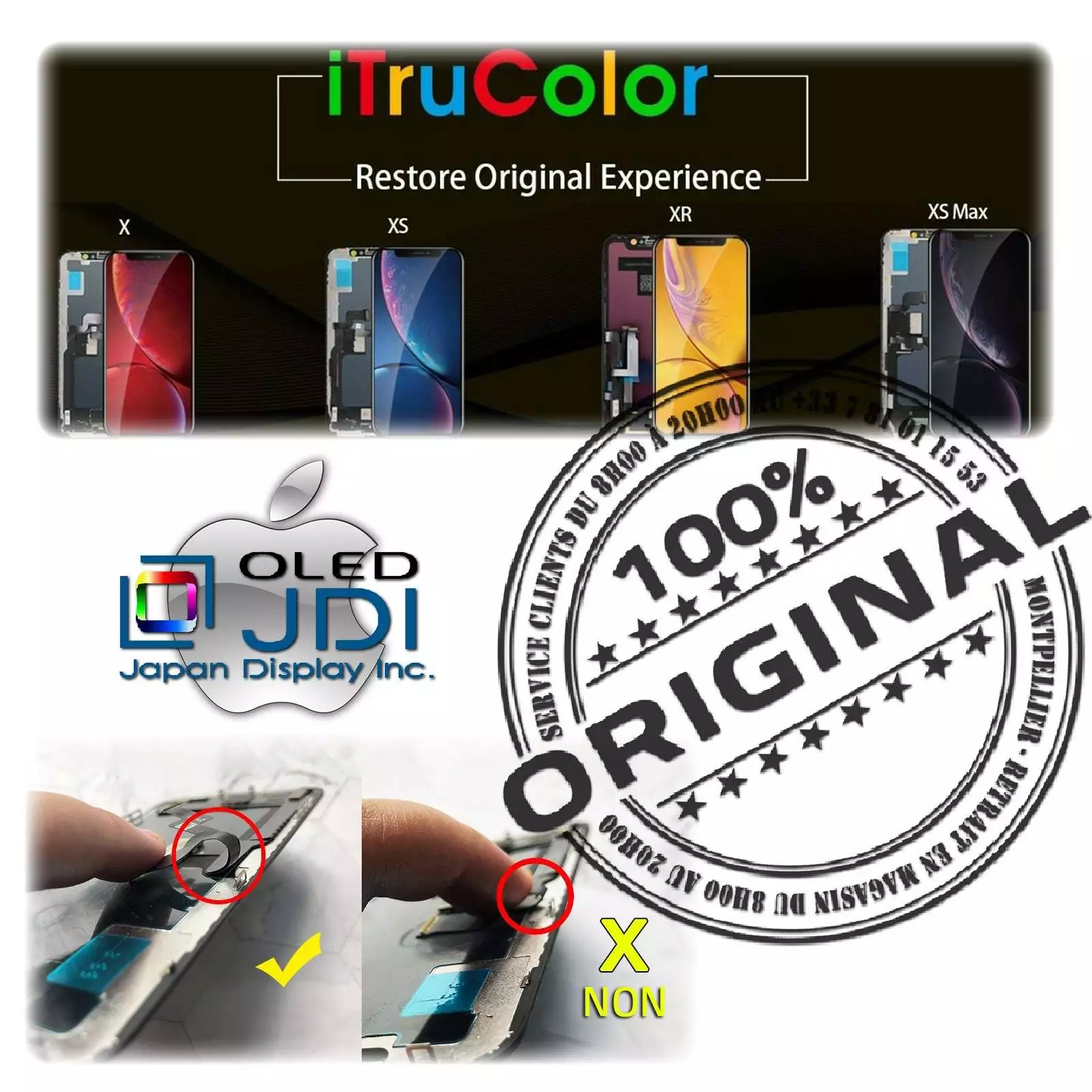 Écran Complet sur Châssis Verre Multi-Touch soft OLED Apple iPhone X ORIGINAL SmartPhone 3D Touch KIT Remplacement Oléophobe