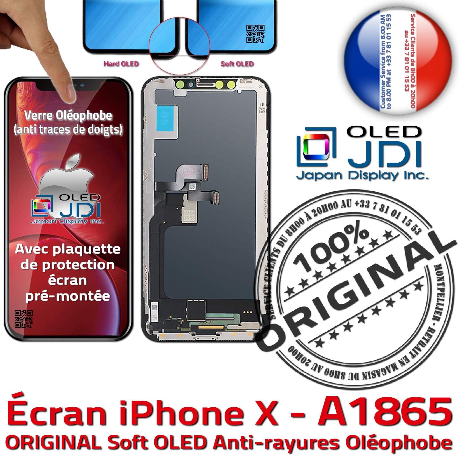 Écran Tactile iPhone X A1865 soft OLED Apple ORIGINAL Super Retina