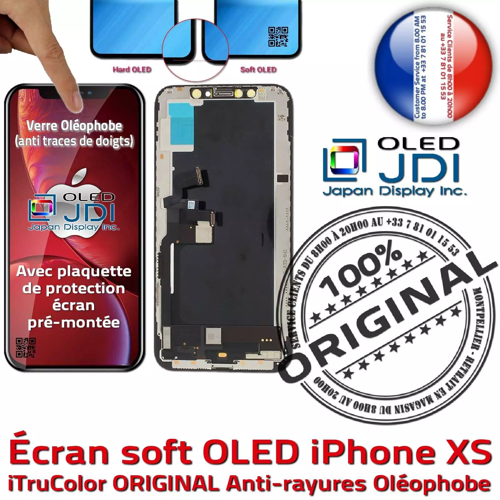 Écran Verre Multi-Touch soft OLED Apple iPhone XS ORIGINAL SmartPhone Touch Remplacement HDR Oléophobe Tactile Complet Assemblé
