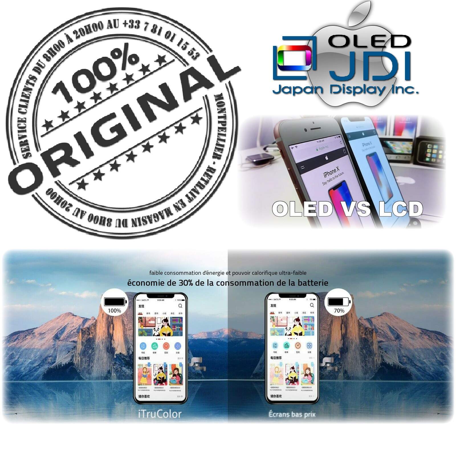 HDR ORIGINAL Verre Tactile iPhone XS iTruColor soft OLED Qualité SmartPhone 3D Touch Réparation Écran HD Super Retina 5.8 in