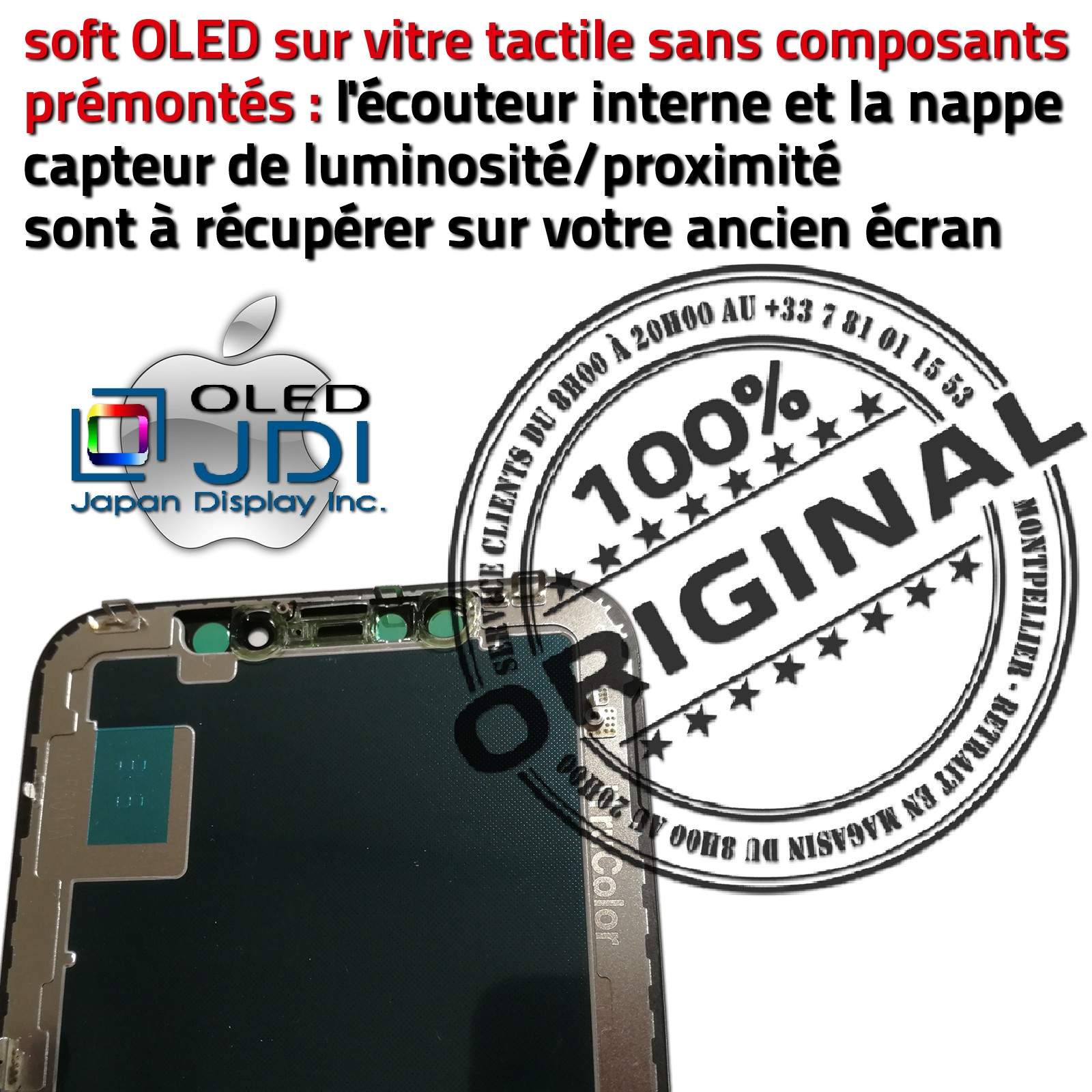 Apple A1920 A2097 LG KIT Remplacement Téléphone Changer Écran soft OLED Complet Assemblé Affichage Anti-rayures JDI Japan Display Inc. Verre Oléophobe ORIGINAL Vitre Super Retina 5.8 pouces inch A2098 A2099 A2100 Réparation Tactile iPhone XS sur Châssis