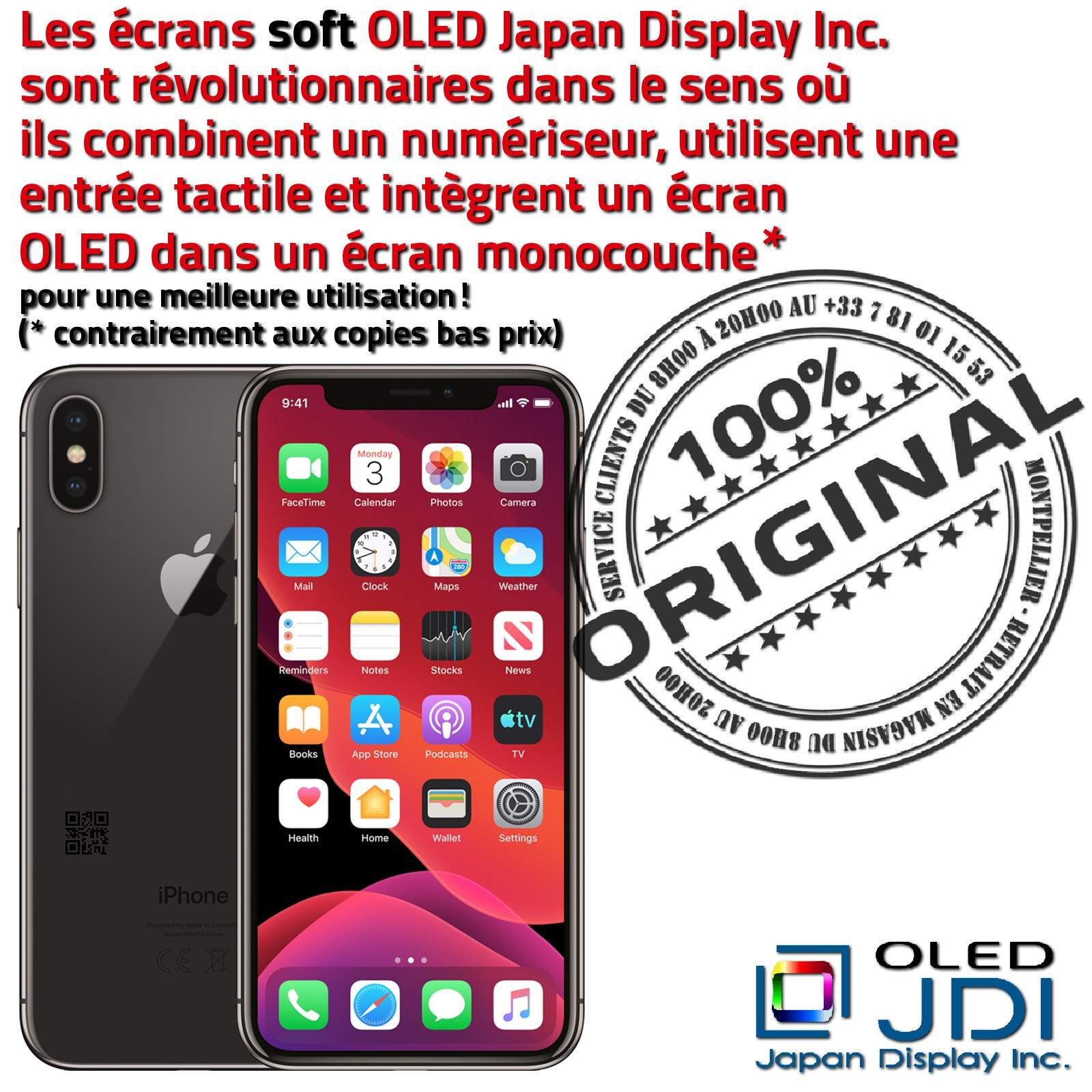 iPhone XS A2099 soft OLED Qualité ORIGINAL Écran Chassis Verre Multi-Touch Apple