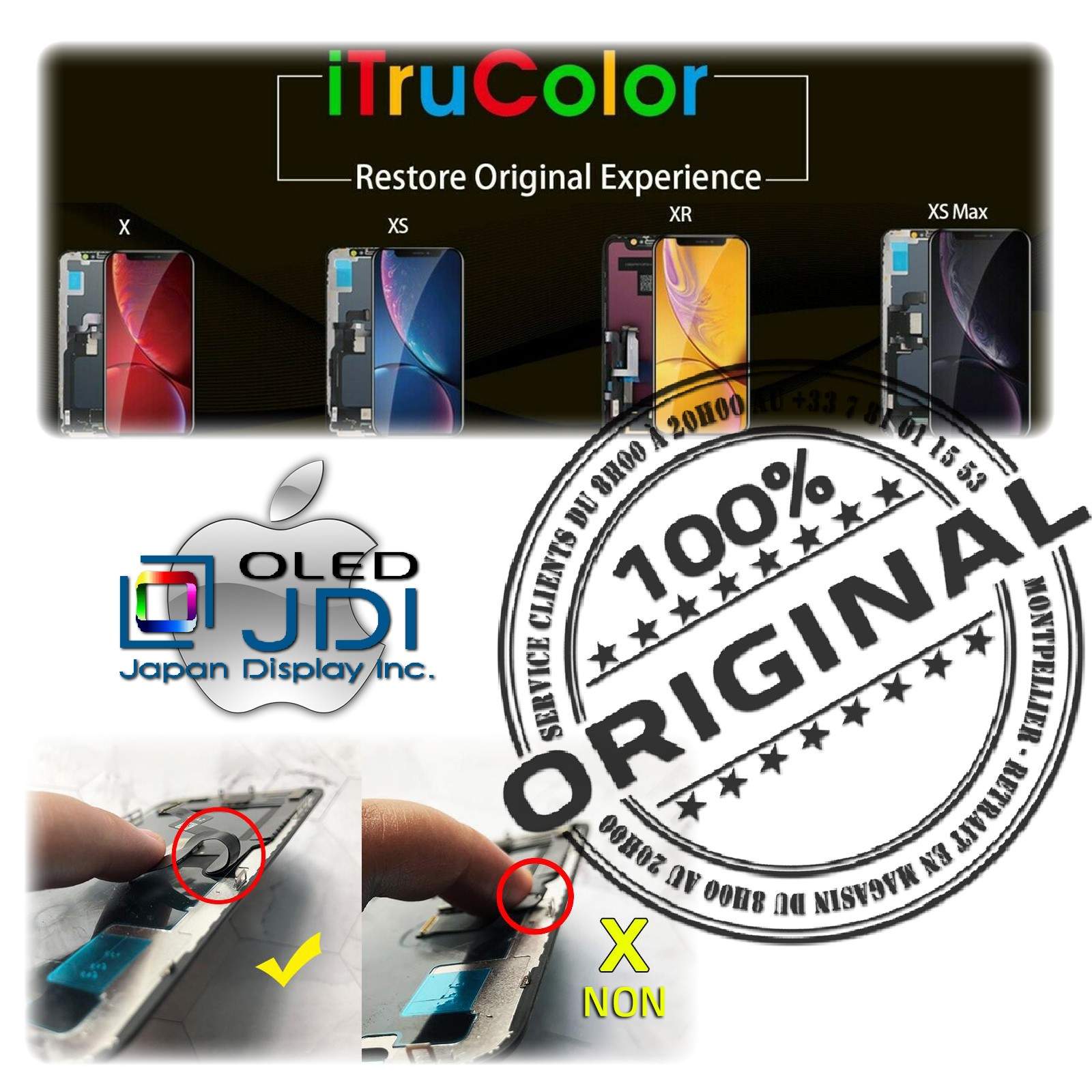 Écran soft OLED Apple iPhone A2160 ORIGINAL Super Retina 5,8 pouces Vitre SmartPhone KIT Affichage sur Châssis Complet Assemblé