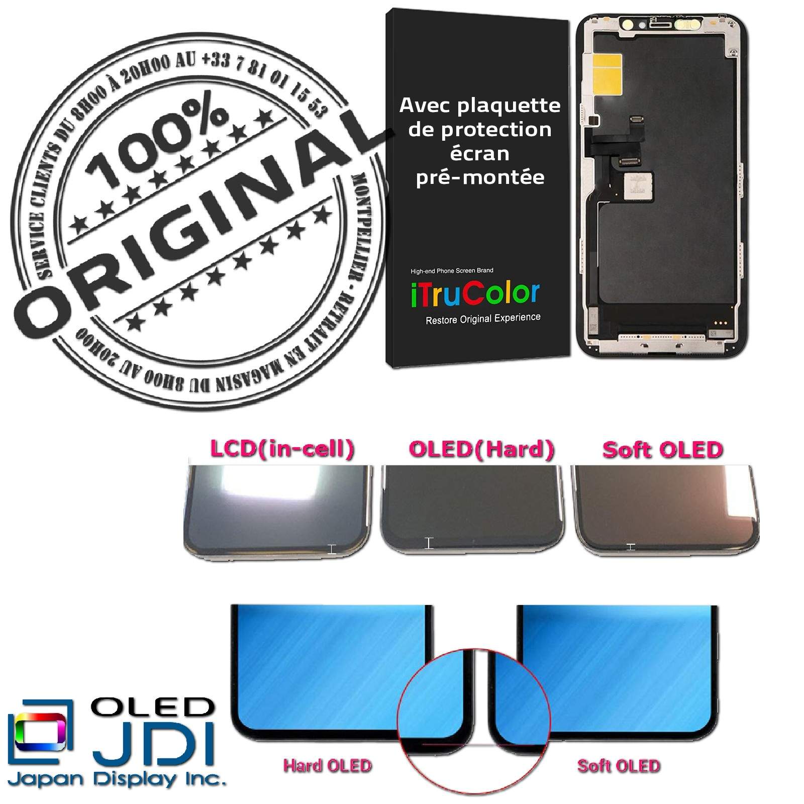 LG KIT Remplacement Téléphone JDI Japan Display Inc. Verre Oléophobe ORIGINAL Vitre Super Retina 5.8 pouces inch A2215 A2217 Changer Écran soft OLED Complet Assemblé Apple A2160 Réparation Tactile iPhone 11 PRO sur Châssis Affichage Qualité Anti-rayures