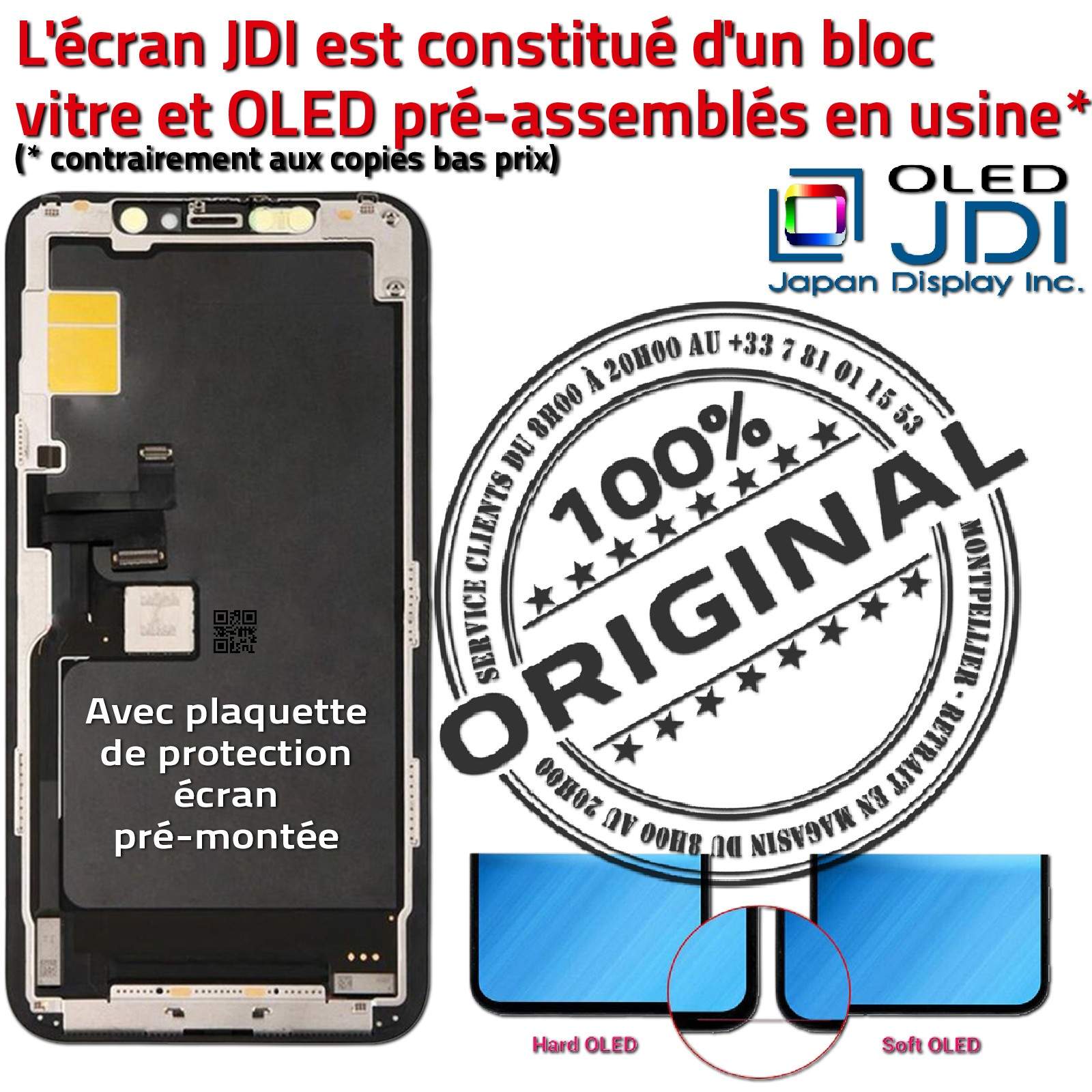 Verre Tactile iPhone 11 PRO A2215 soft OLED iTruColor ORIGINAL Écran Verre Multi-Touch SmartPhone Affichage True Tone HDR Oléop