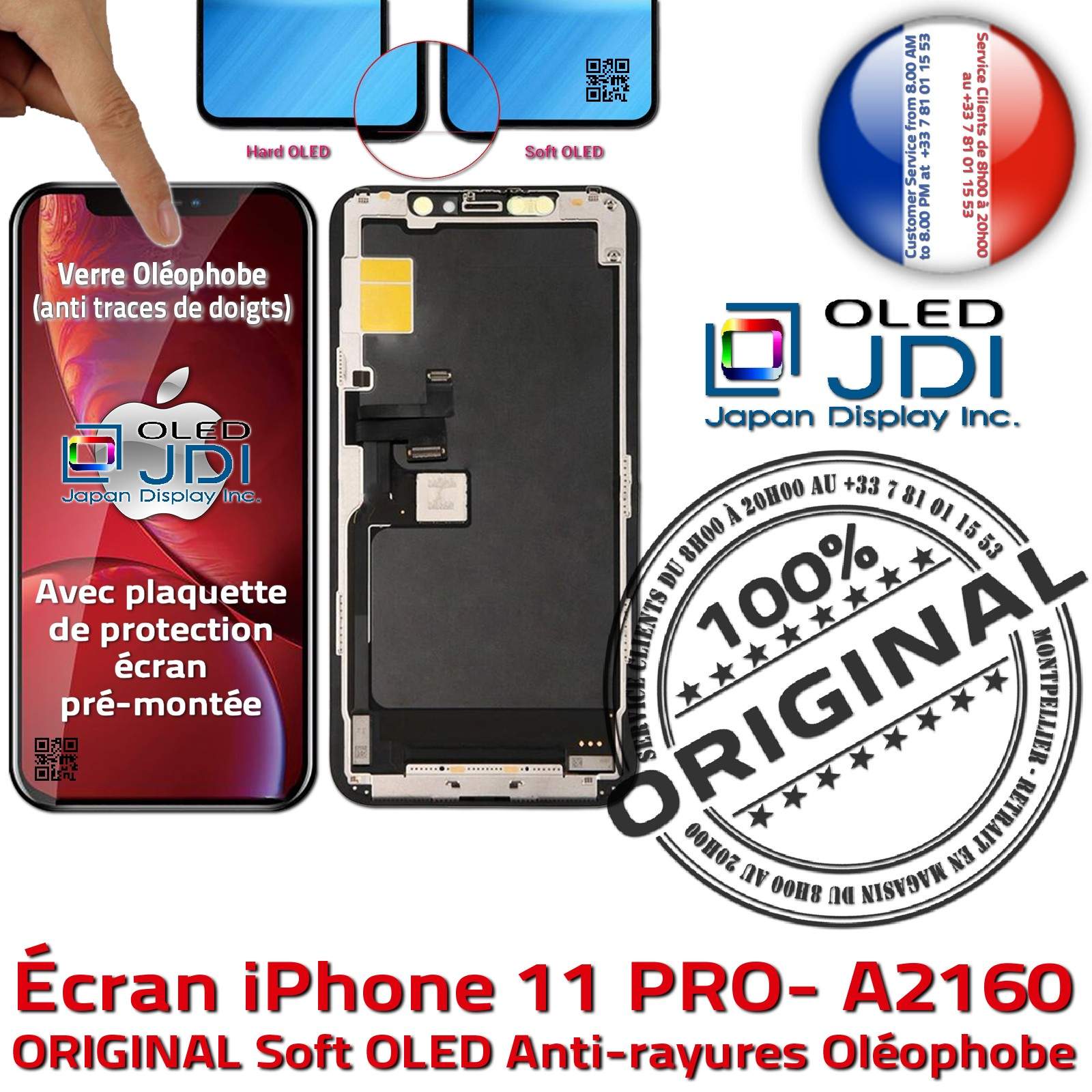 Verre Multi-Touch soft OLED Réparation Verre Tactile Apple iPhone 11 PRO A2160 ORIGINAL SmartPhone Affichage Complet Écran True