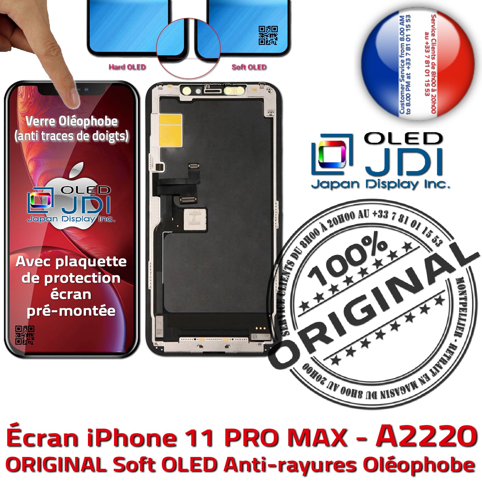 Vitre Tactile Écran sur Châssis Complet Assemblé iPhone 11 PRO MAX Verre  Multi-Touch soft OLED Apple ORIGINAL 3D Touch KIT