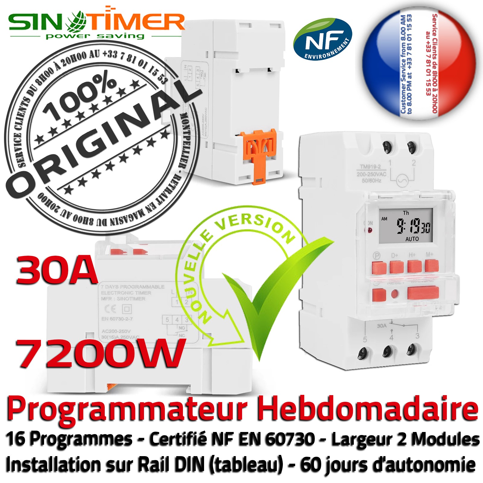 Minuterie Journalière Électronique Programmation Arrosage Tableau électrique Rail DIN 30A 7200W 7kW Minuteur Digital