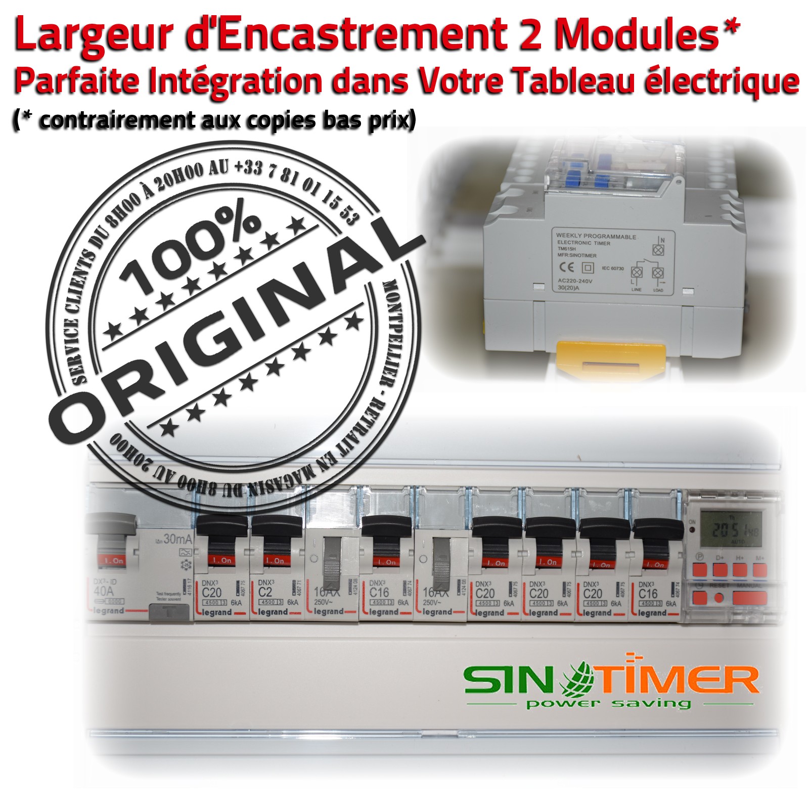 Commutateur Jour-Nuit Heures Creuses Arrosage Rail DIN 30A 7kW 16 Programmes