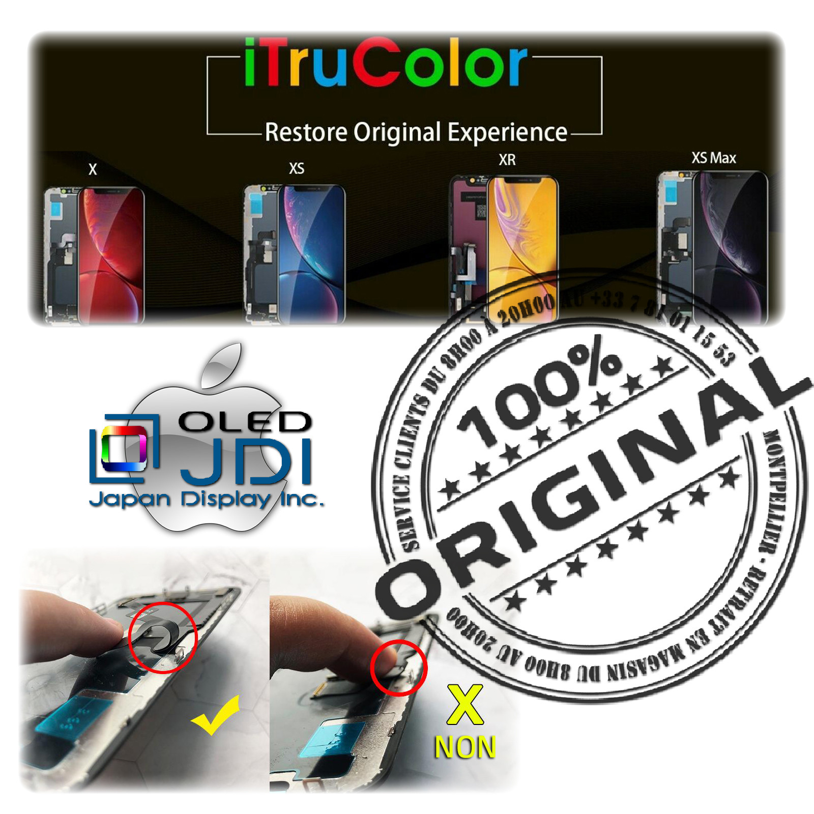 Ecran iphone X iphone 10 OLED RETINA OLED VITRE TACTILE SUR CHASSIS
