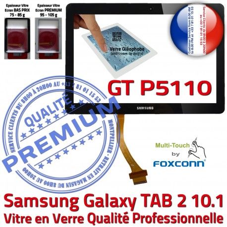 TAB 2 GT-P5110 Samsung Galaxy N Qualité PREMIUM en Vitre Résistante aux Noire in Verre Protection Tactile Noir Ecran 10.1 Chocs TAB-2 Supérieure
