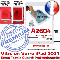 Tactile A2604 Caméra Nappe Tablette Oléophobe iPad Monté HOME 2021 Vitre Réparation Fixation Qualité Blanc Ecran Verre Adhésif