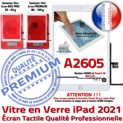 Adhésif 2021 Verre Tactile Blanc Réparation Monté Qualité Tablette iPad Caméra Nappe Oléophobe Ecran A2605 Vitre Fixation HOME