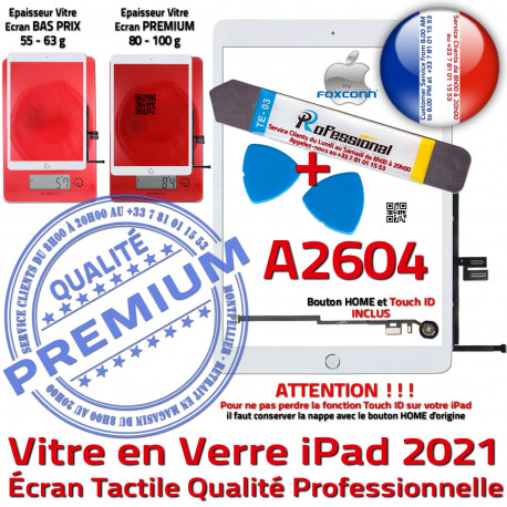 PACK iPad 2021 A2604 B Tactile HOME KIT Oléophobe Bouton Blanche Precollé Outils Nappe Réparation PREMIUM Vitre Verre Adhésif Qualité