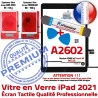 PACK iPad 2021 A2602 Noir Precollé Verre Outils Qualité Adhésif Noire Bouton KIT Nappe Tactile Vitre Oléophobe Réparation PREMIUM HOME