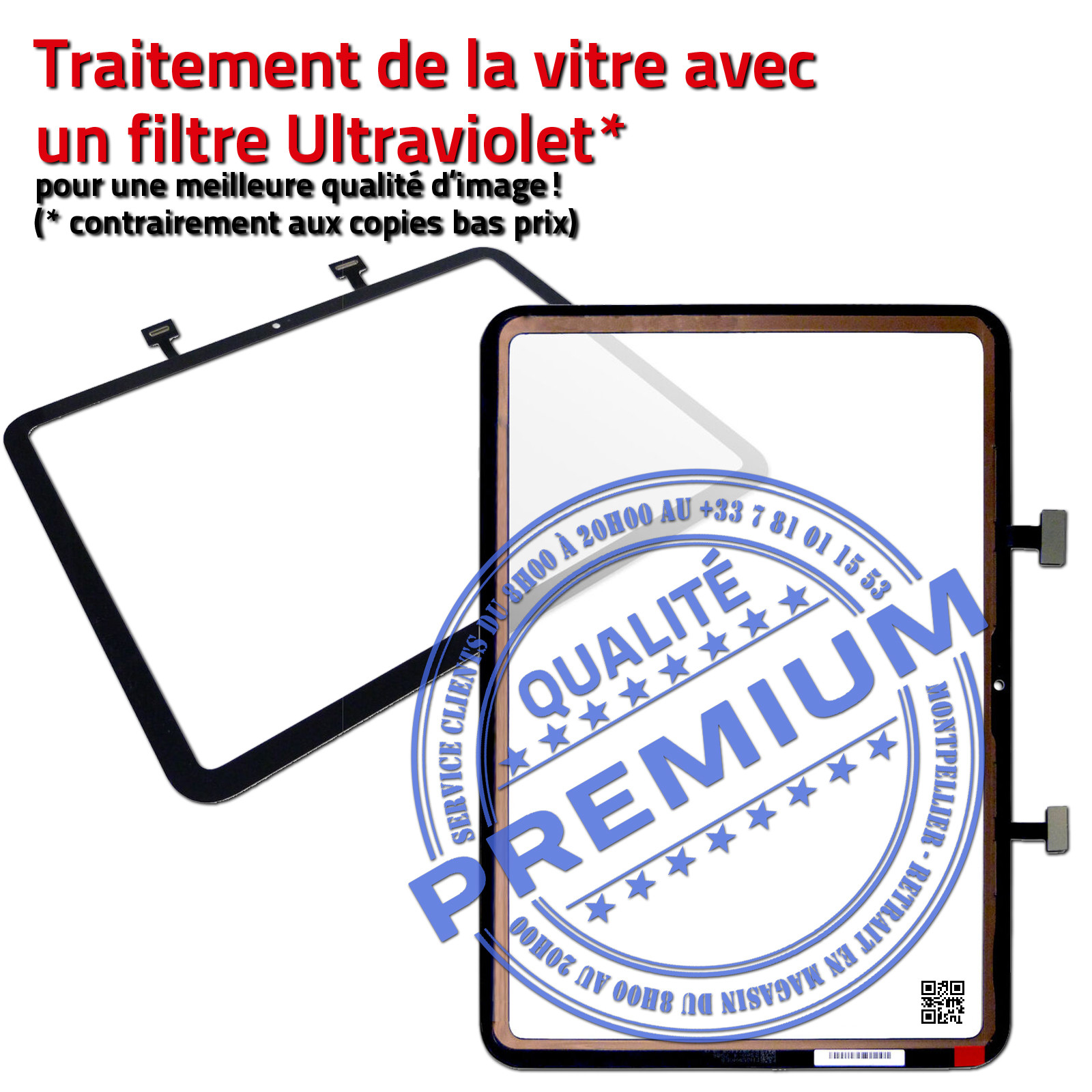 iPad 10éme gén 2022 Écran Tactile PREMIUM Adhésif Precollé Remplacement Vitre Qualité Professionnelle Verre Oléophobe Prémonté