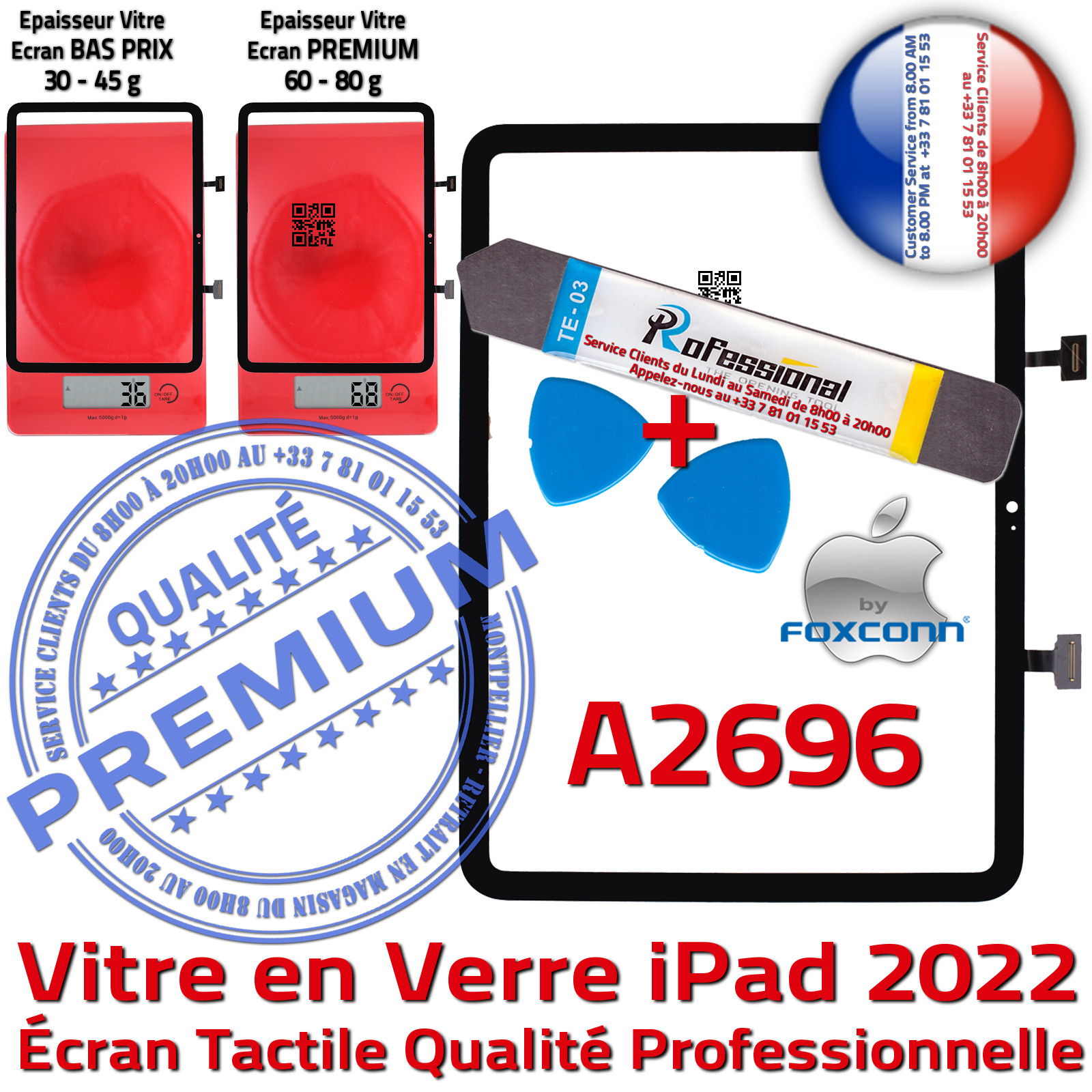 PACK de réparation iPad 9 - 2021 10.2-inch 9ème génération Vitre Tactile  Home Adhésif Monté Verre Oléophobe Nappe Bouton + IC