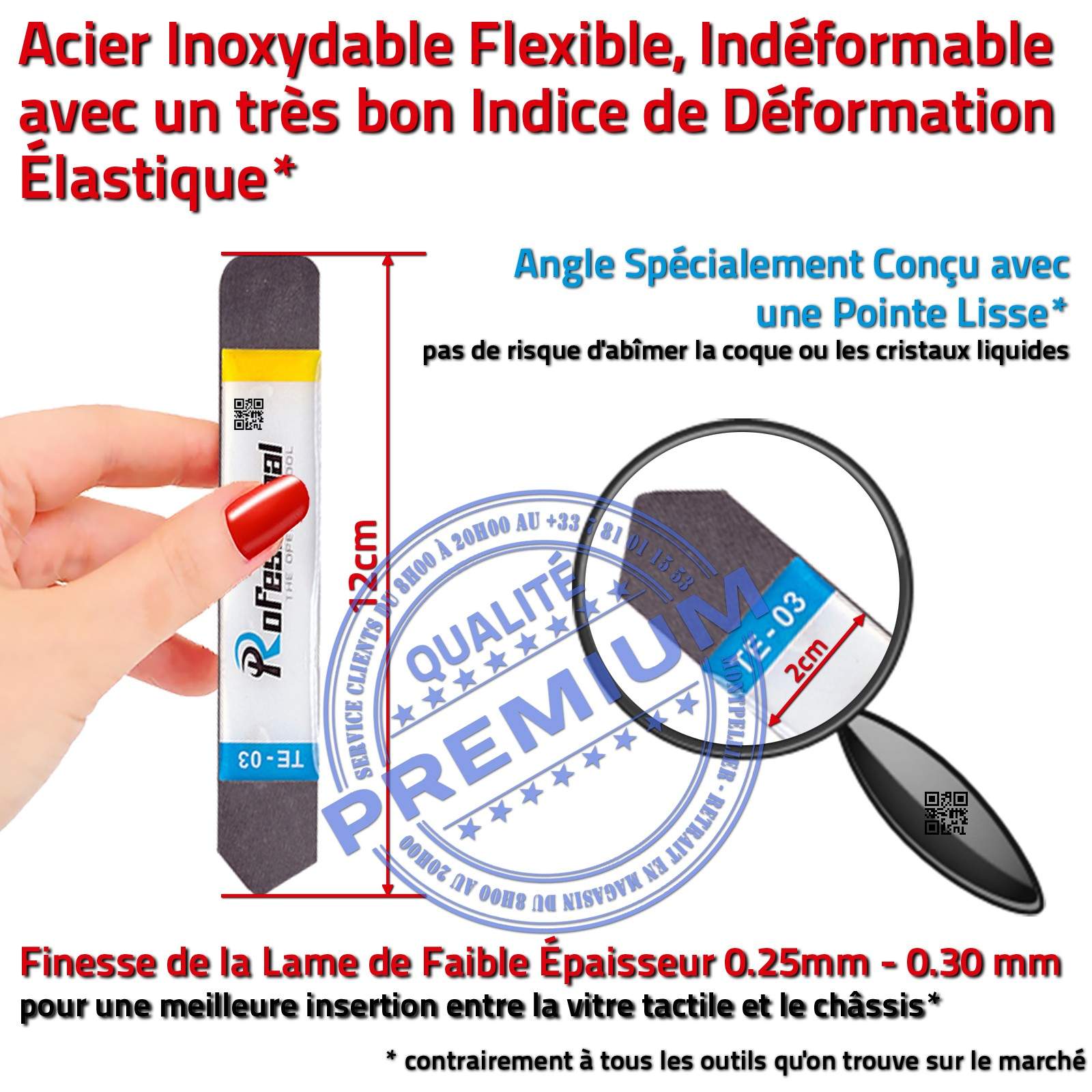 Changement Réparation Ergonomique Inoxydable KIT Outils Professionnels Outillage Professionnel Connecteur Outil Nappe Remplacement Smartphone Changer Ecran iLAME Démontage Vitre Tactile Indéformable Téléphone Portable Levier Qualité PRO Tablette