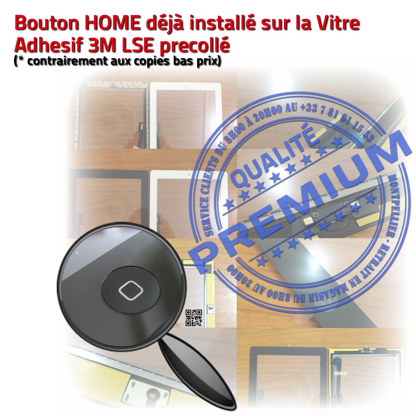 Vitre Ecran Tactile iPad 4 Noir Assemblée Bouton Home Pré-monté Adhésif PREMIUM