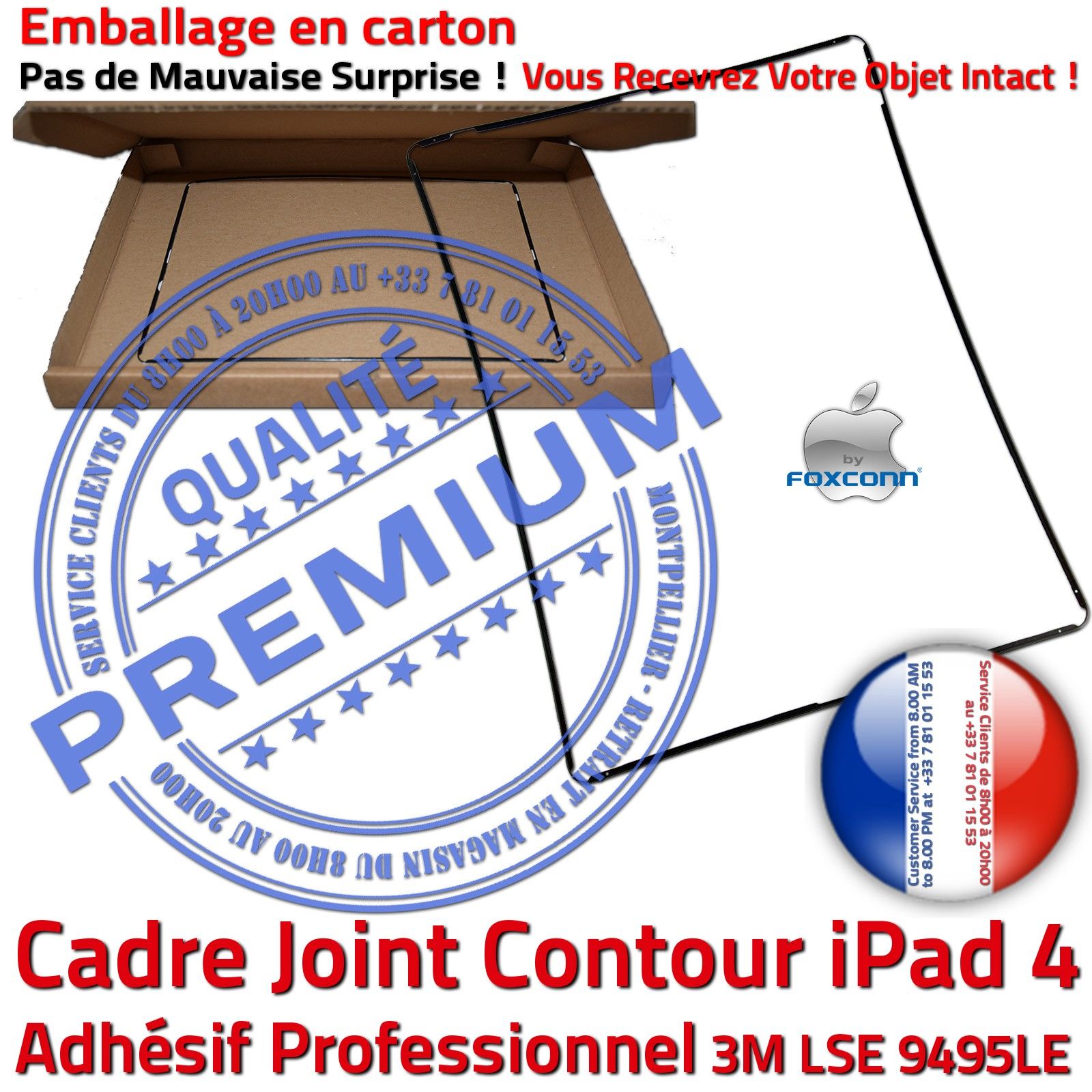 PACK Vitre Tactile iPad 4 Noir Écran PREMIUM Outils Joint Nappe Bouton HOME