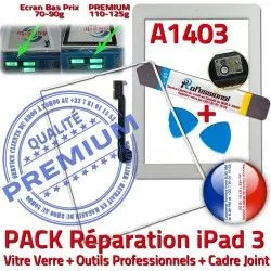 PACK 3 iPad3 Vitre Outils B Tablette HOME Joint Verre Apple Blanche Tactile Réparation iPad iLAME Precollé PREMIUM Cadre Adhésif A1403 Bouton