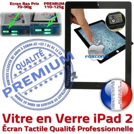 iPad2 Apple A1395 A1396 A1397 PN Qualité Nappe HOME Caméra Vitre 2 iPad Tactile Noir Fixation Bouton Oléophobe Ecran Precollé Remplacement PREMIUM Verre Adhésif