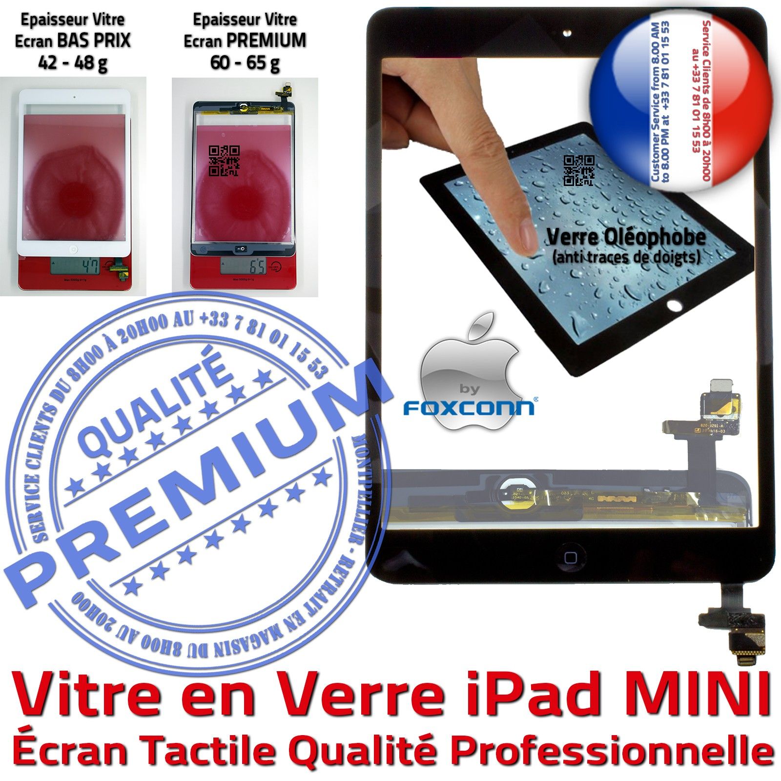 iPad MINI Ecran Noir Vitre Tactile Home Adhésif Monté Verre Oléophobe Fixation Caméra Filtre Nappe Bouton IC Réparation Tablette