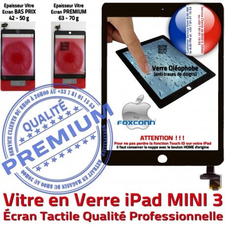 Mini3 iPad A1601 Noir Tactile Fixation Monté Adhésif Home Bouton Nappe Tablette Réparation Filtre Caméra Oléophobe Vitre Ecran Verre