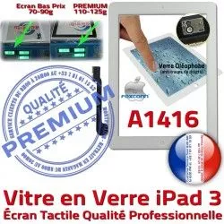 Verre Oléophobe HOME 3 Blanc Ecran Precollé iPad Apple Adhésif A1416 PREMIUM Remplacement Vitre Bouton Qualité Fixation Caméra iPad3 Tactile