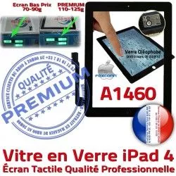 Verre Remplacement Bouton Ecran Vitre Adhésif Apple Fixation A1460 Qualité Tactile 4 Precollé PREMIUM Noir Caméra Oléophobe iPad iPad4 HOME