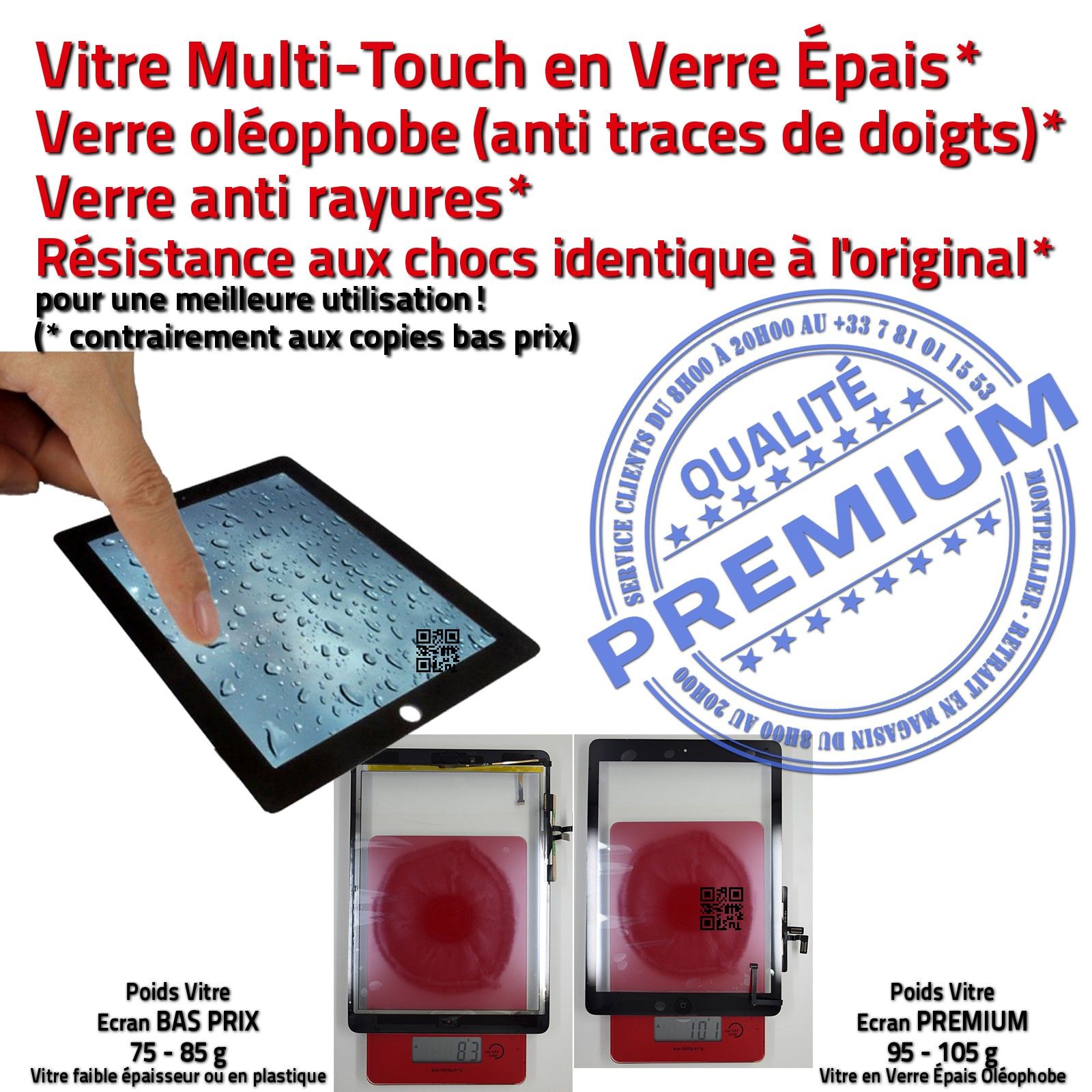 2 NOIR & BLANC OUTILS VITRE ECRAN TACTILE SIMPLE iPad 5 AIR 1 ADHÉSIF 