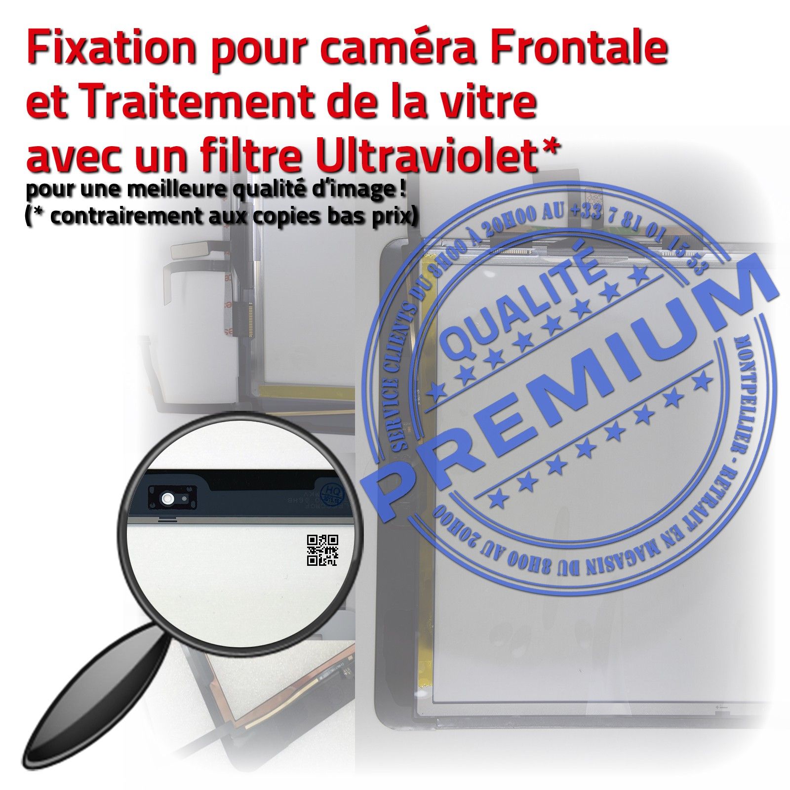 Vitre Tactile iPad AIR A1475 Blanc Adhésif Monté Ecran Qualité Verre Oléophobe Fixation Caméra Nappe HOME IC Réparation Tablette