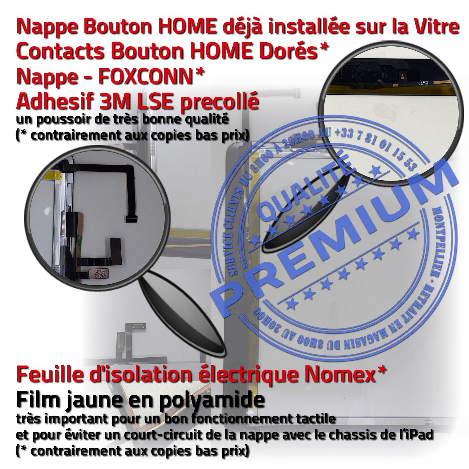 iPad 2018 Blanc Vitre Tactile Adhésif Monté Ecran Qualité Verre Oléophobe  Fixation Caméra Nappe Bouton HOME Réparation Tablette