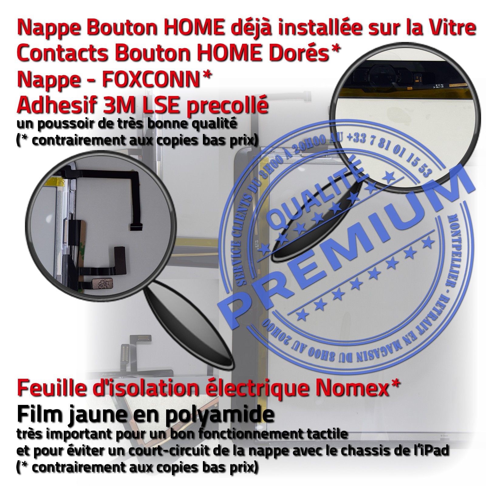 PACK Vitre Tactile iPad AIR A1474 Noir Écran Verre PREMIUM Assemblé Adhésif HOME