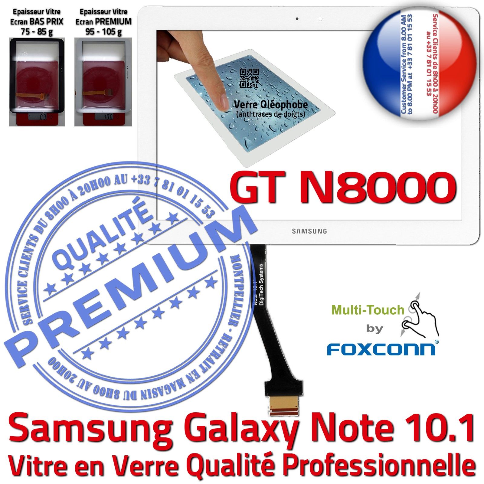 Samsung GT N8000 Galaxy NOTE 10.1 Vitre Tactile Blanche en Verre Qualité Supérieure PREMIUM Assemblée Adhésif LCD Ecran Prémonté