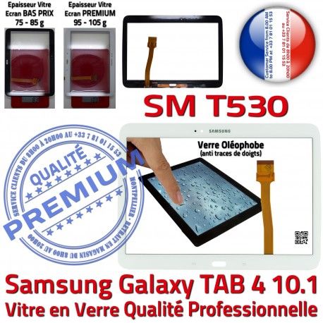 Samsung Galaxy TAB 4 SM-T530 B LCD Qualité Assemblée 10.1 en Verre T530 Tactile SM PREMIUM Supérieure Prémonté TAB4 Ecran Blanche Vitre Adhésif