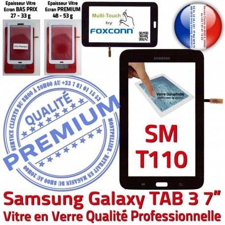 SM-T110 LITE Tab3 Noir Qualité Galaxy LCD Ecran en SM T110 TAB3 PREMIUM Assemblée Tactile Noire Supérieure Adhésif Vitre Samsung Prémonté Verre