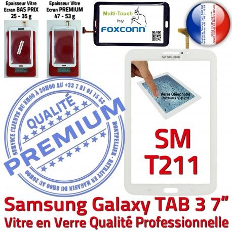 Samsung Galaxy SM-T211 Tab3 B PREMIUM Assemblée TAB3 Qualité Prémonté Supérieure LCD Ecran Vitre Tactile en Adhésif 7 Blanche Verre