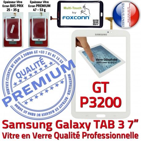 Samsung Galaxy TAB 3 GT-P3200 B TAB3 Prémonté Vitre Tactile Ecran Supérieure en LCD Blanche PREMIUM Verre Qualité 7 Assemblée Adhésif