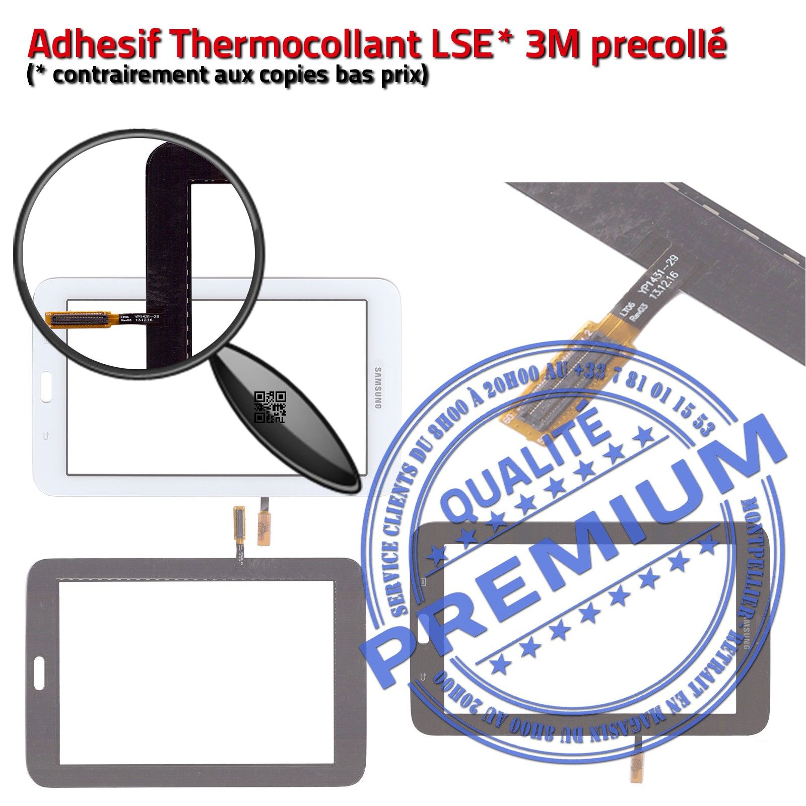 Vitre Tactile Assemblée Adhésif Prémonté Samsung T113 TAB3 Ecran PREMIUM Noir