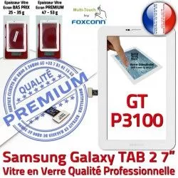 Galaxy TAB2 GT GT-P3100 Verre LCD Samsung Assemblée Tactile 7 Blanche Vitre en Prémonté PREMIUM Ecran 2 Qualité P3100 TAB Adhésif B Supérieure