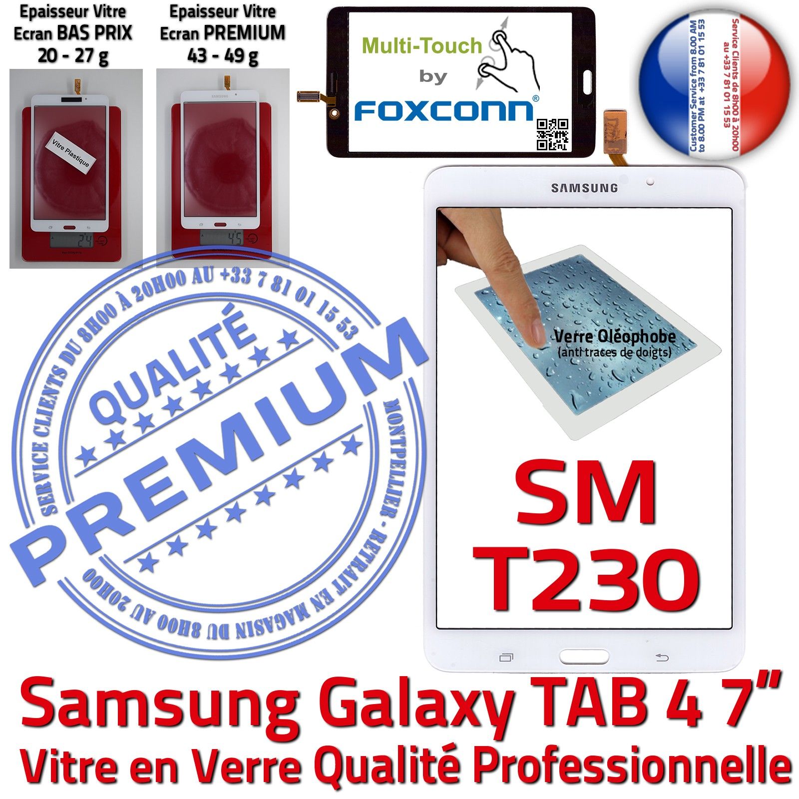 Samsung Galaxy TAB4 SM-T230 Vitre Tactile Blanche Verre Qualité Supérieure PREMIUM Assemblée Adhésif LCD 7 inch Ecran Prémonté
